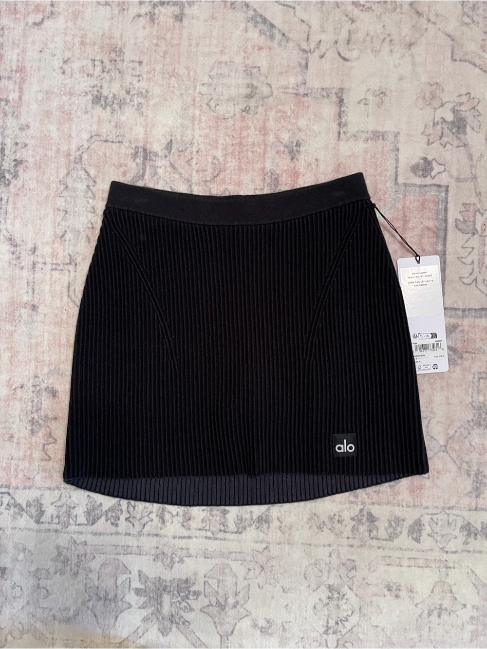 NWT Alo Denim Knit High-Waist Skirt - Black/Anthracite